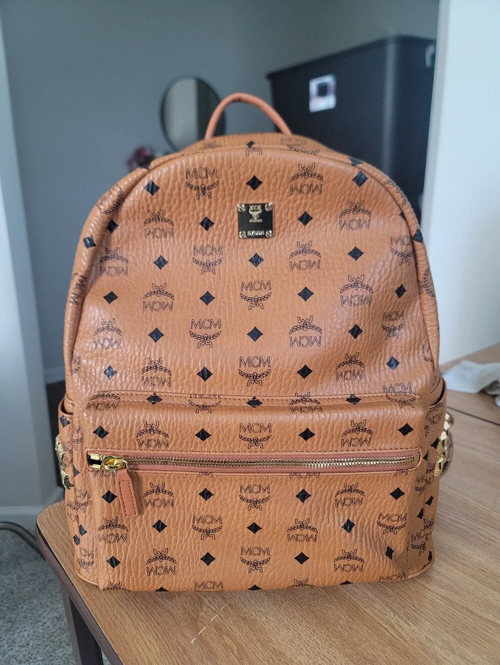 MCM Cognac Visetos Leather Large Stark Backpack